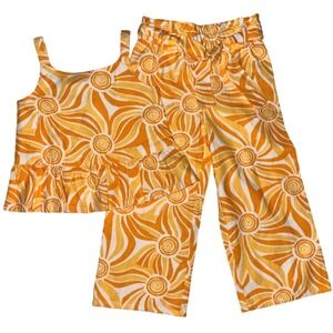Max Studio Girls Sz 4 Yellow Gold Flower Retro Style Pants Tank Top Outfit Set